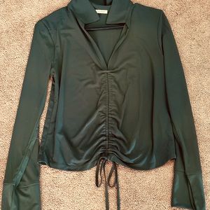 Zara Dark Green Long Sleeve Ruched Front Top